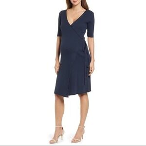 Hatch The Naomi Navy‎ Blue Ribbed Knit Wrap Dress Short Sleeve Casual size 2/M